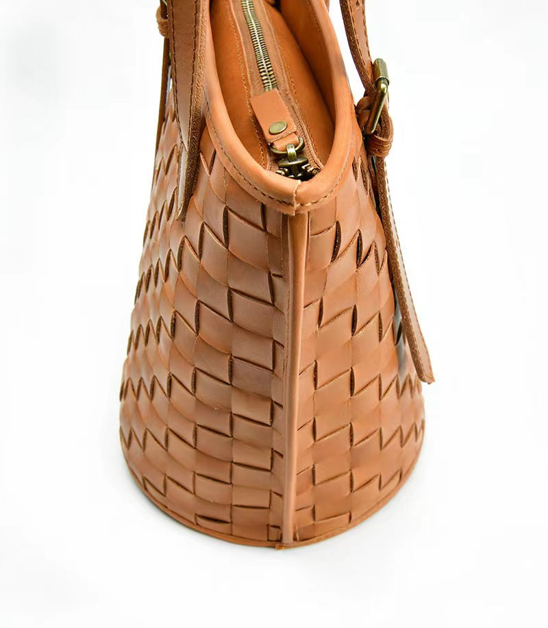 First Layer Cowhide Madrid Woven Tote/Shoulder Bag