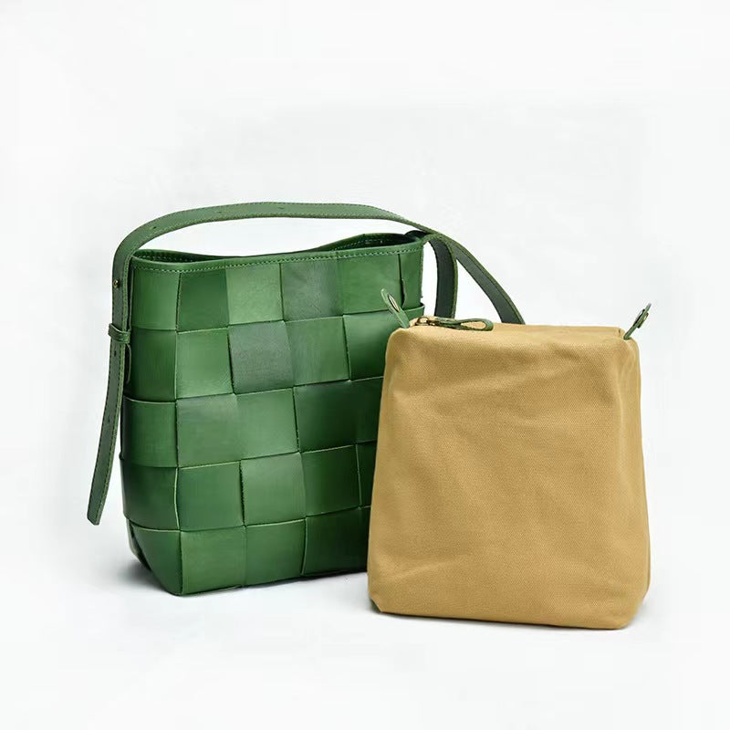 First Layer Cowhide Forest Woven Shoulder Bag