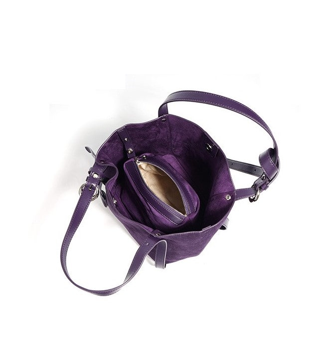 Suede Basket Bag - Burgundy