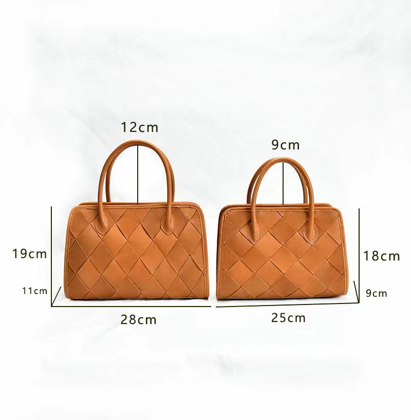 First Layer Cowhide Boston Woven Tote Bag