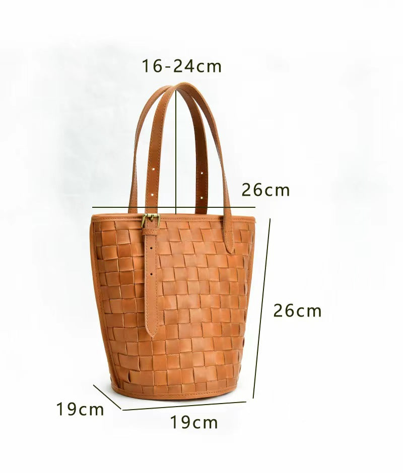 First Layer Cowhide Madrid Woven Tote/Shoulder Bag