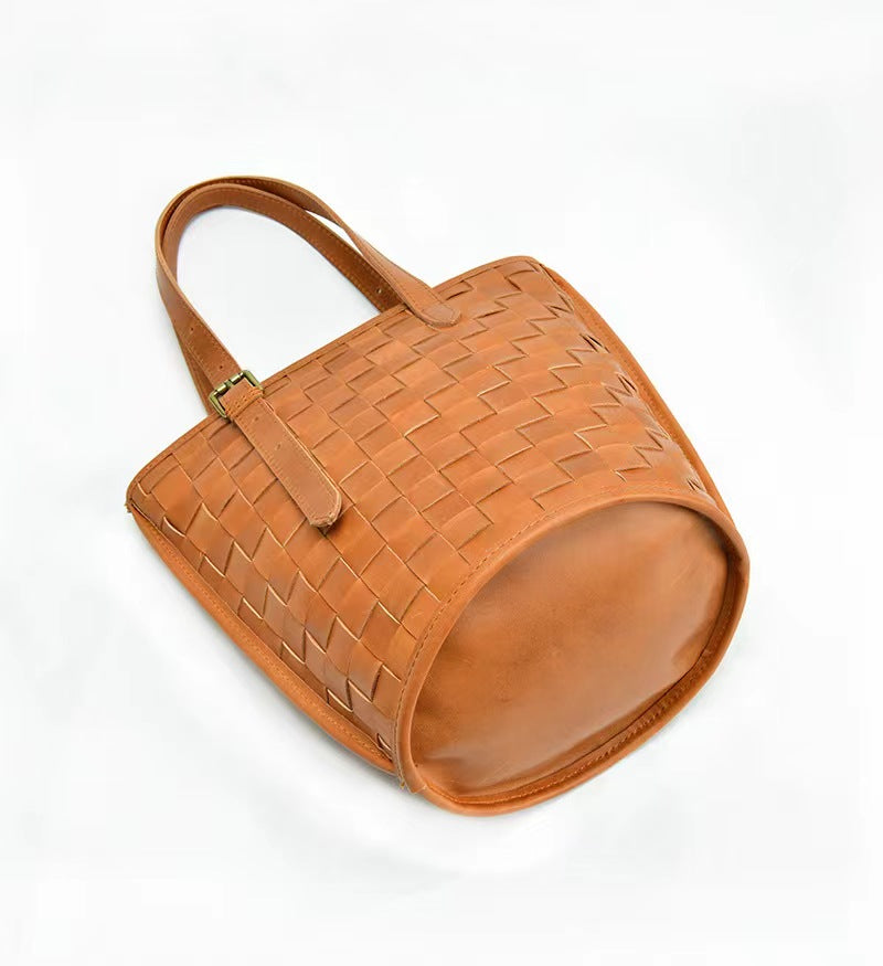 First Layer Cowhide Madrid Woven Tote/Shoulder Bag