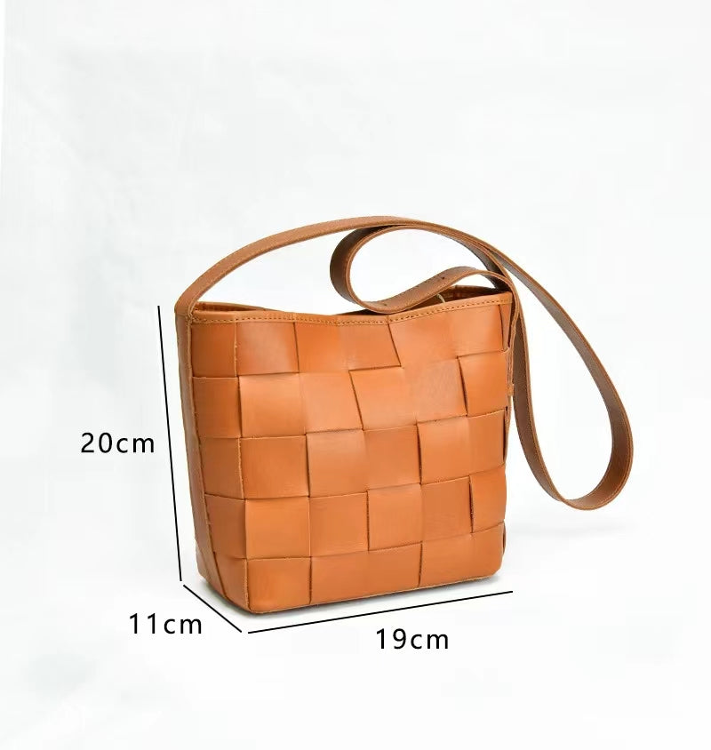 First Layer Cowhide Setta Woven Shoulder Bag