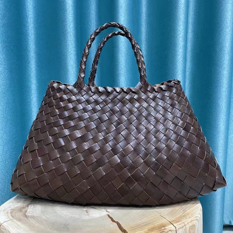 First Layer Cowhide Summer Woven Tote Bag