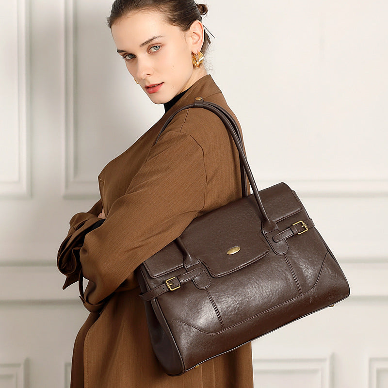 Wax Leather Top Handle - Grey