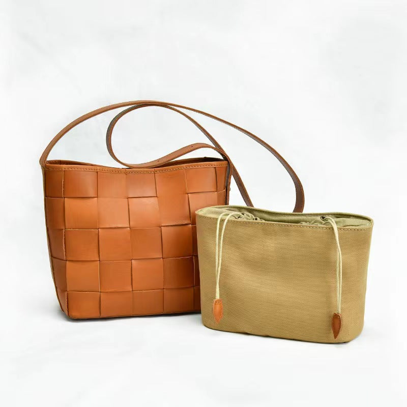 First Layer Cowhide Setta Woven Shoulder Bag