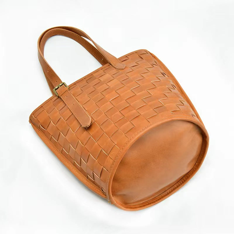 First Layer Cowhide Madrid Woven Tote/Shoulder Bag