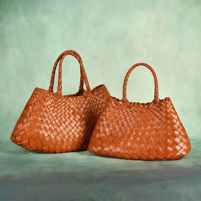 First Layer Cowhide Summer Woven Tote Bag