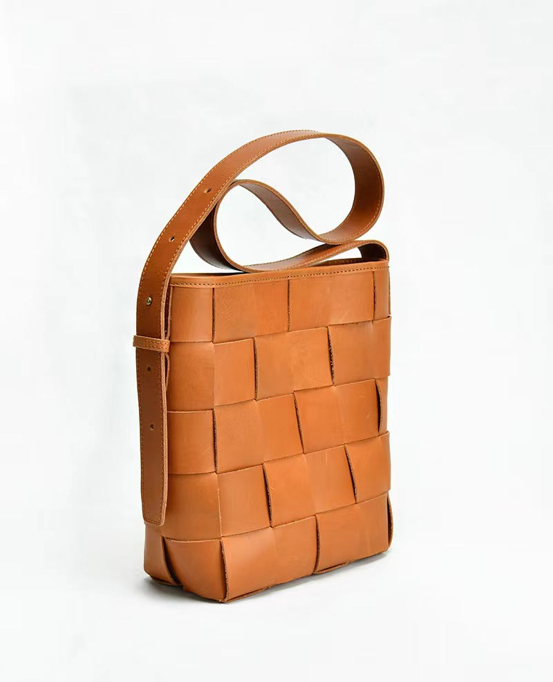 First Layer Cowhide Forest Woven Shoulder Bag