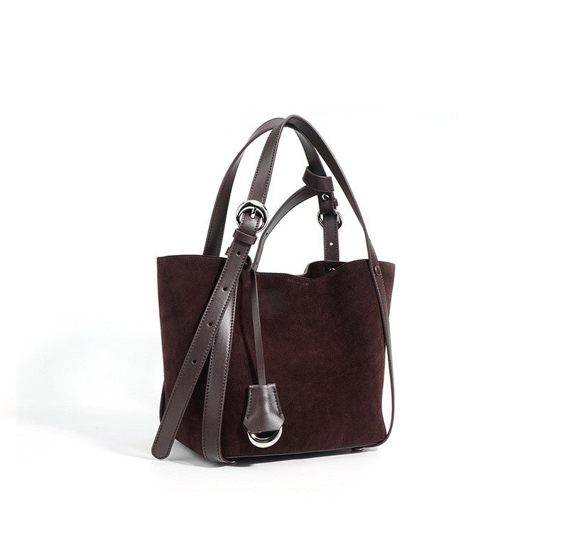 Suede Basket Bag - Burgundy
