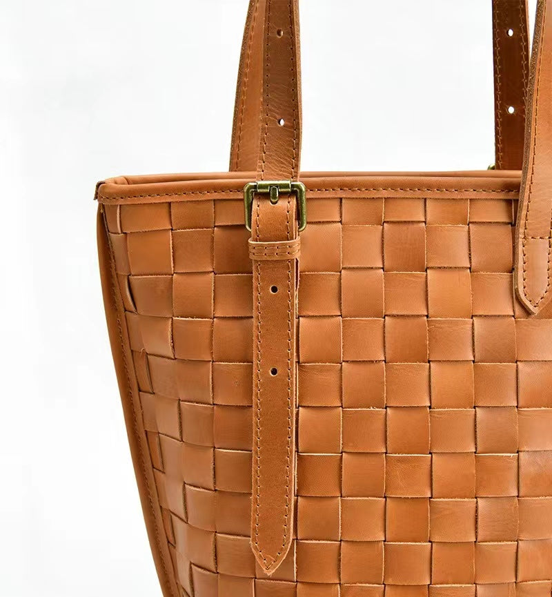 First Layer Cowhide Madrid Woven Tote/Shoulder Bag