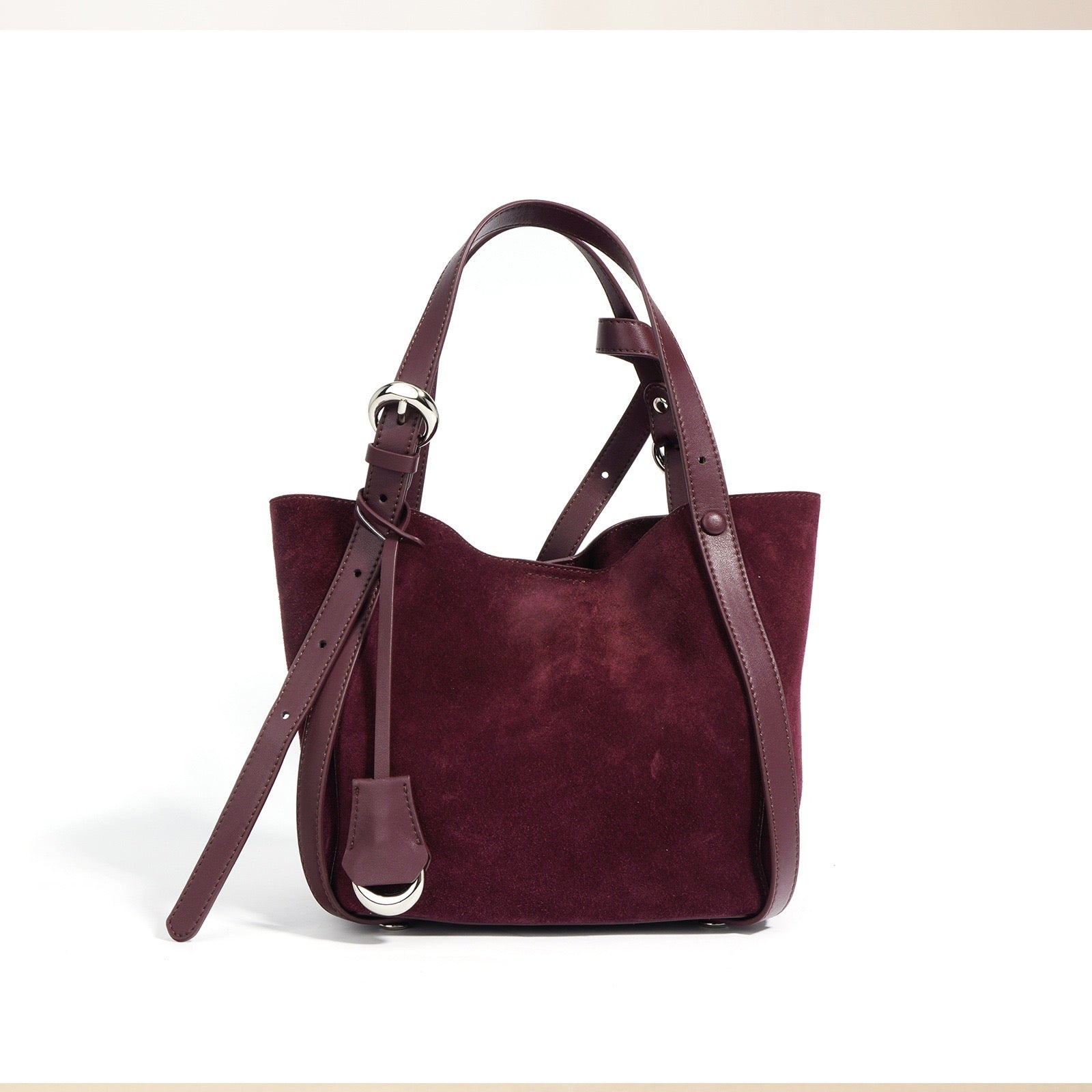 Suede Basket Bag - Burgundy