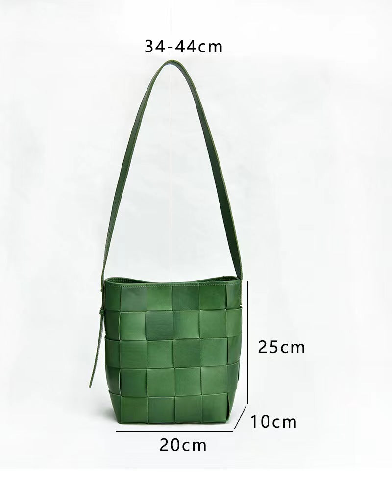 First Layer Cowhide Forest Woven Shoulder Bag