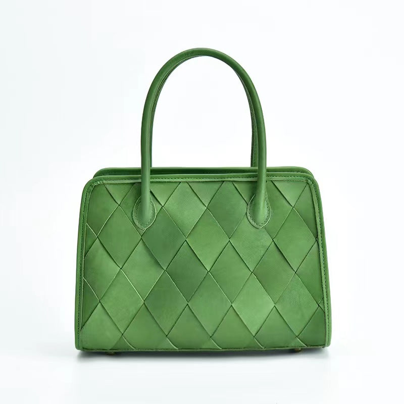 First Layer Cowhide Boston Woven Tote Bag