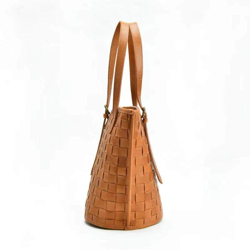 First Layer Cowhide Madrid Woven Tote/Shoulder Bag