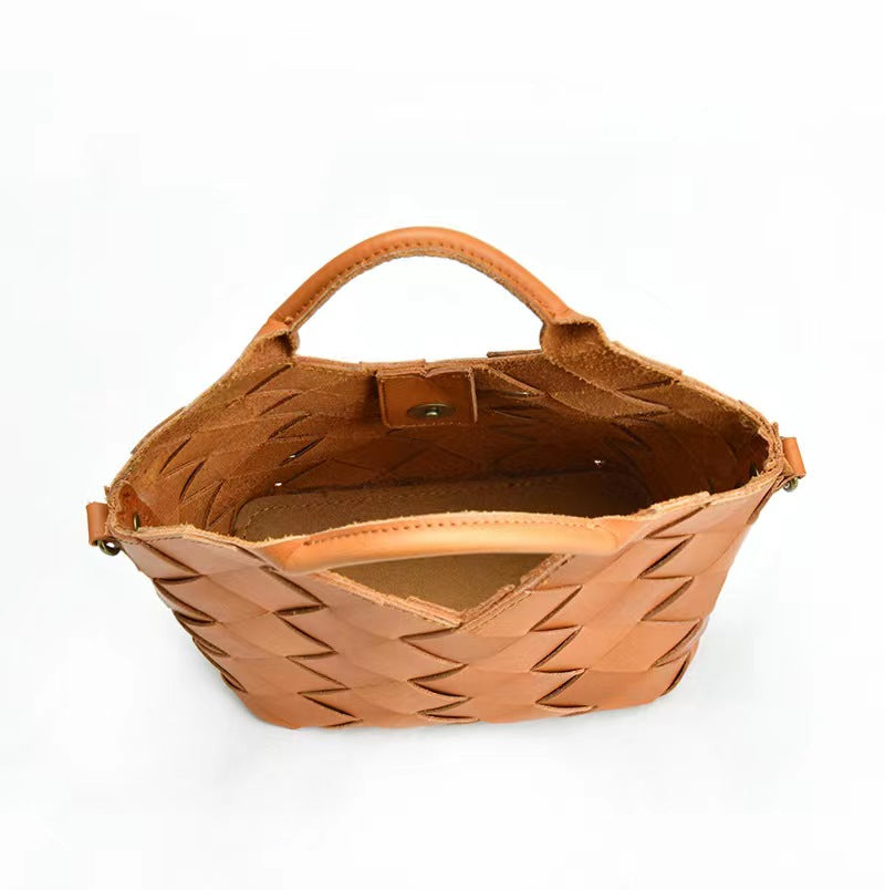First Layer Cowhide Agnes Woven Tote Bag