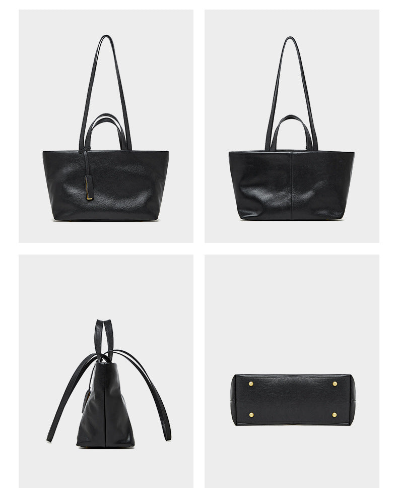 Wax Leather Tote - Black