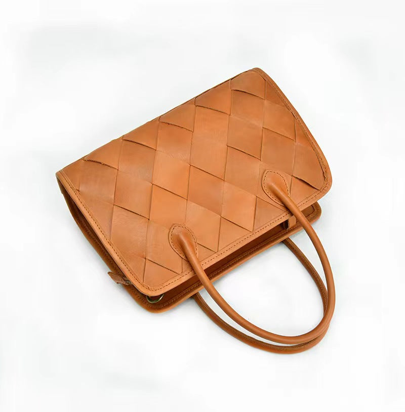 First Layer Cowhide Boston Woven Tote Bag