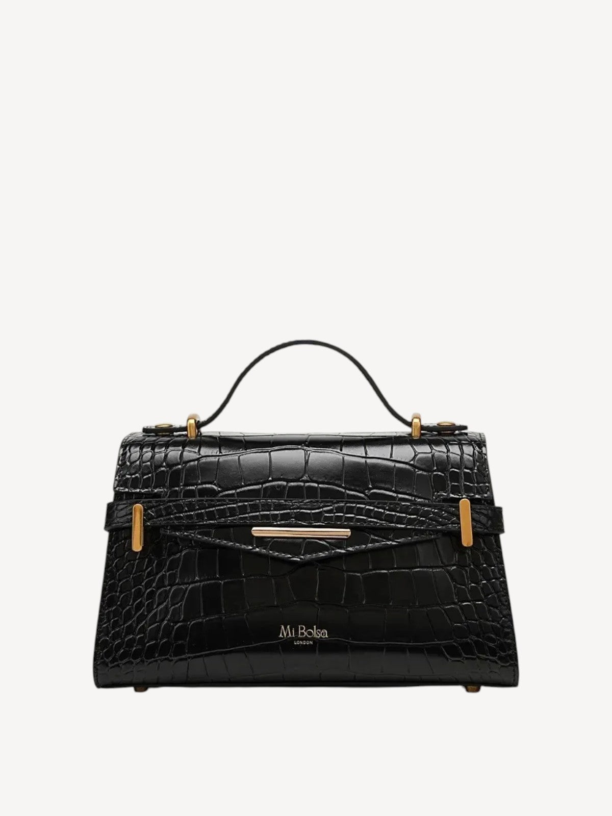 "Mi" Top Handle - Black Croc Embossed