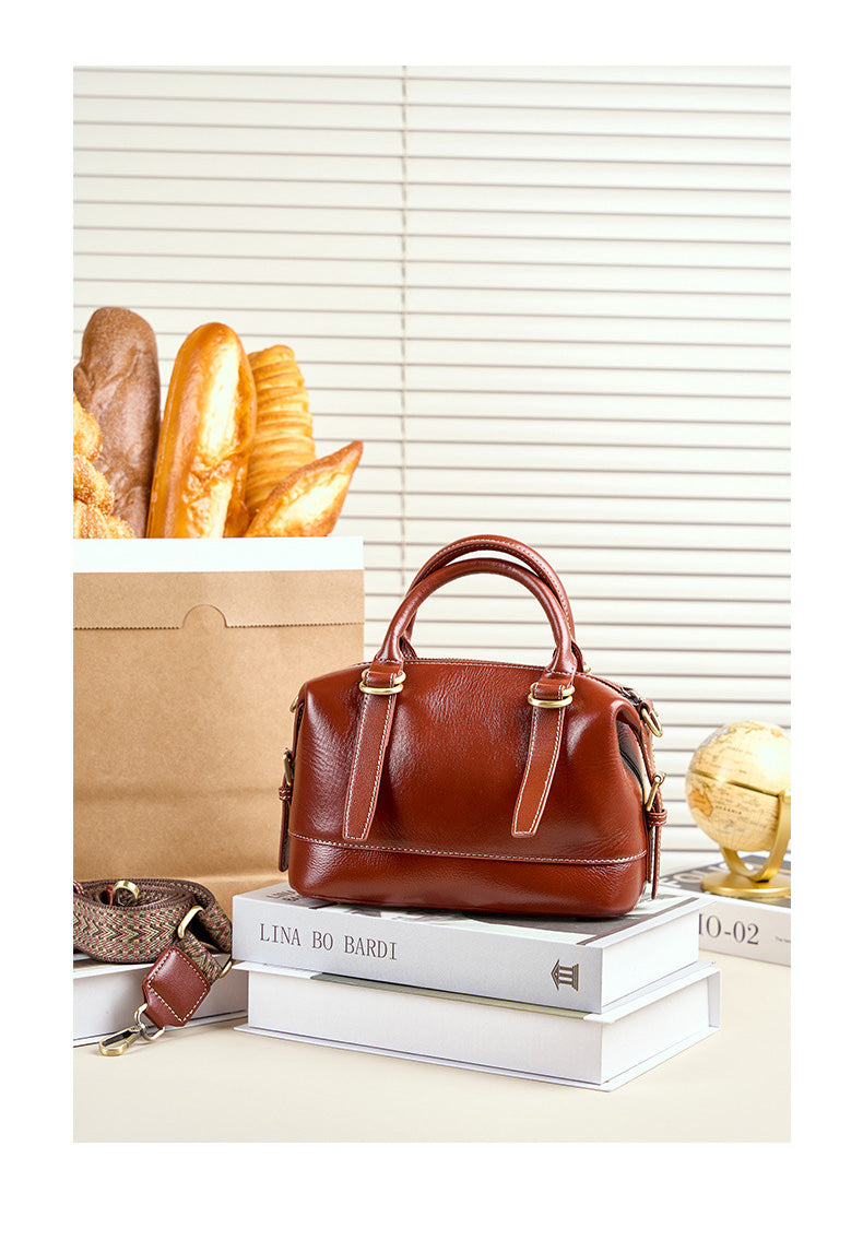 Genuine Calf Leather Boston Tote Bag