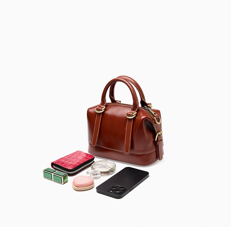 Genuine Calf Leather Boston Tote Bag
