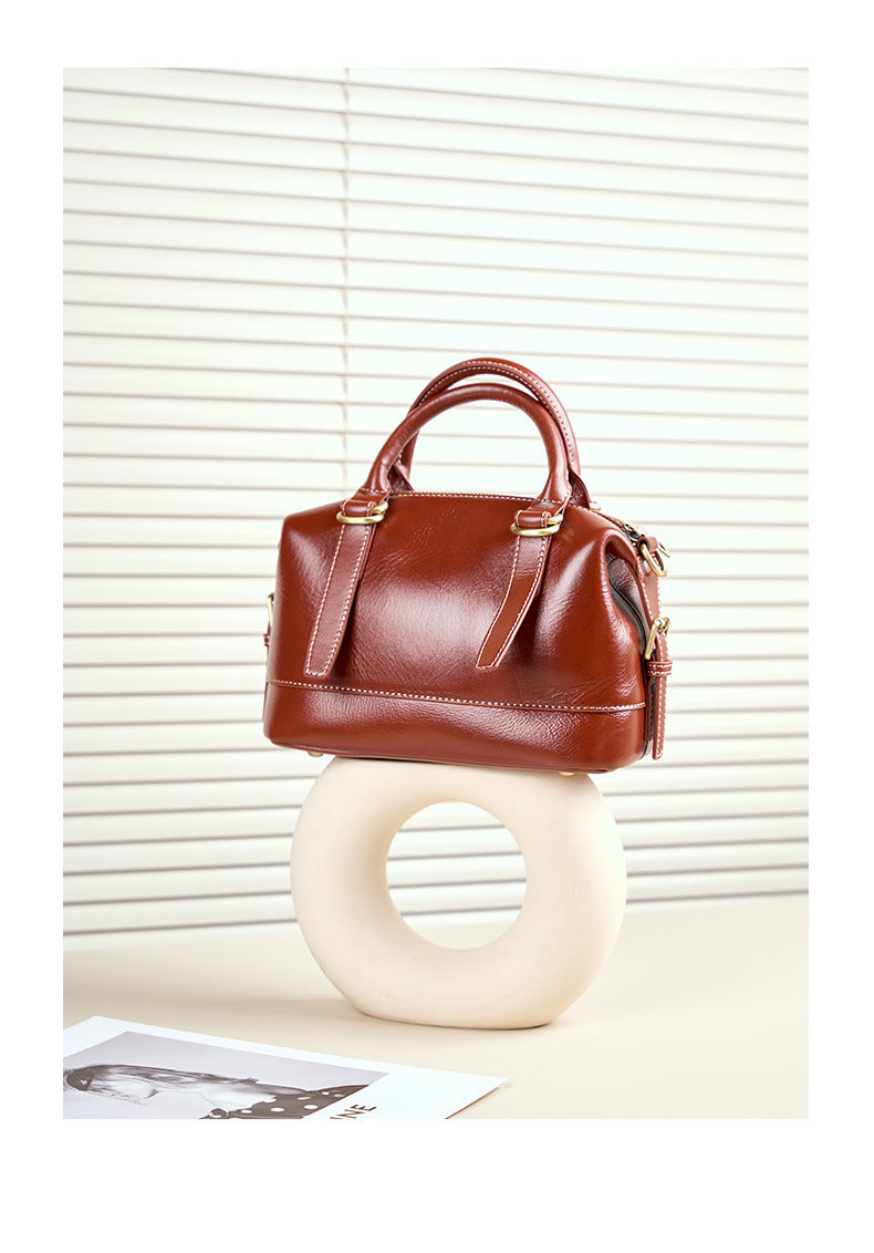 Genuine Calf Leather Boston Tote Bag
