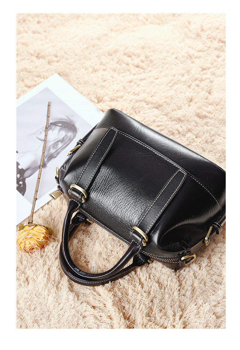 Genuine Calf Leather Boston Tote Bag