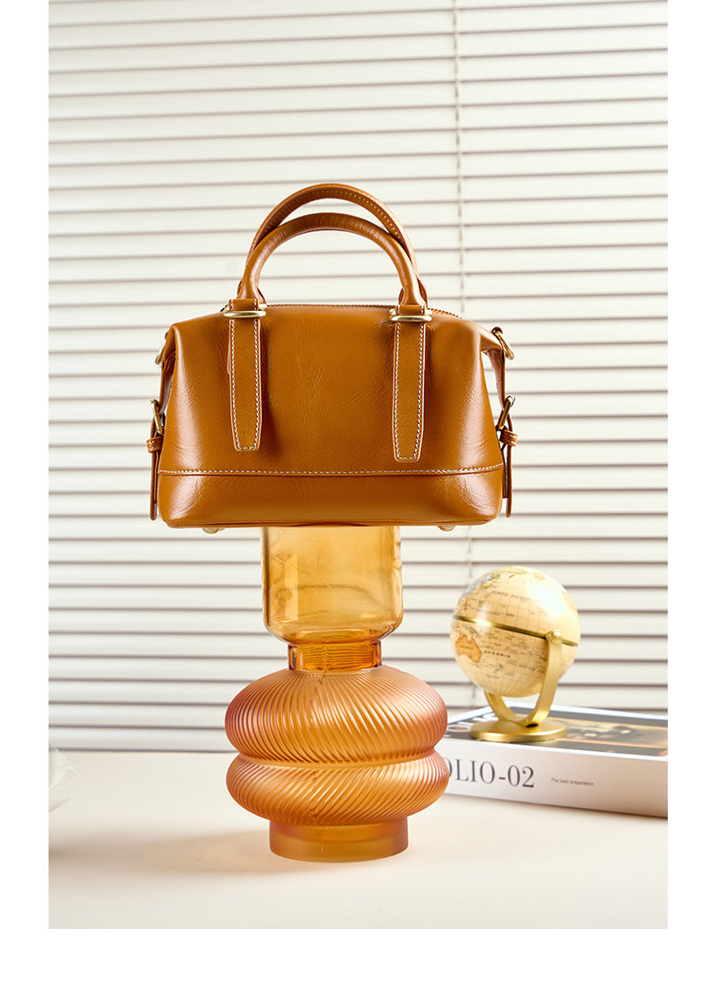 Genuine Calf Leather Boston Tote Bag
