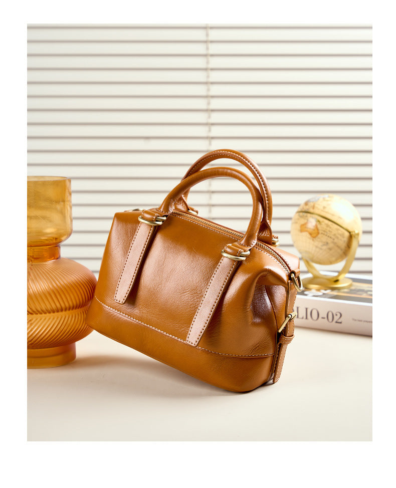 Genuine Calf Leather Boston Tote Bag