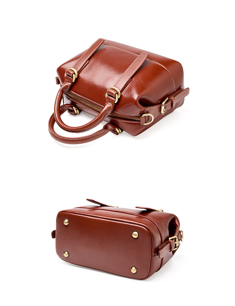 Genuine Calf Leather Boston Tote Bag