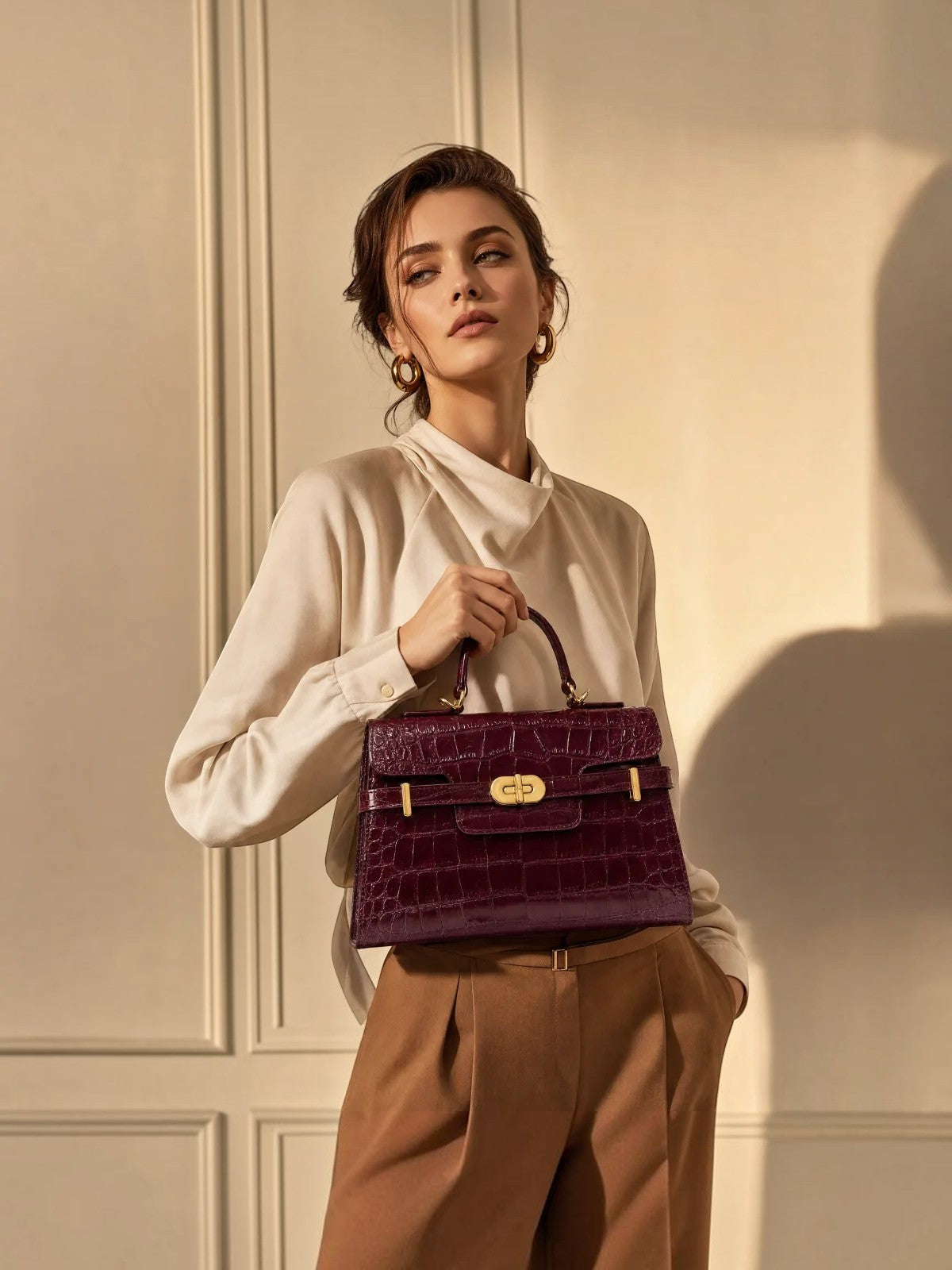 Kensington - Top Handle Burgundy Croc Embossed