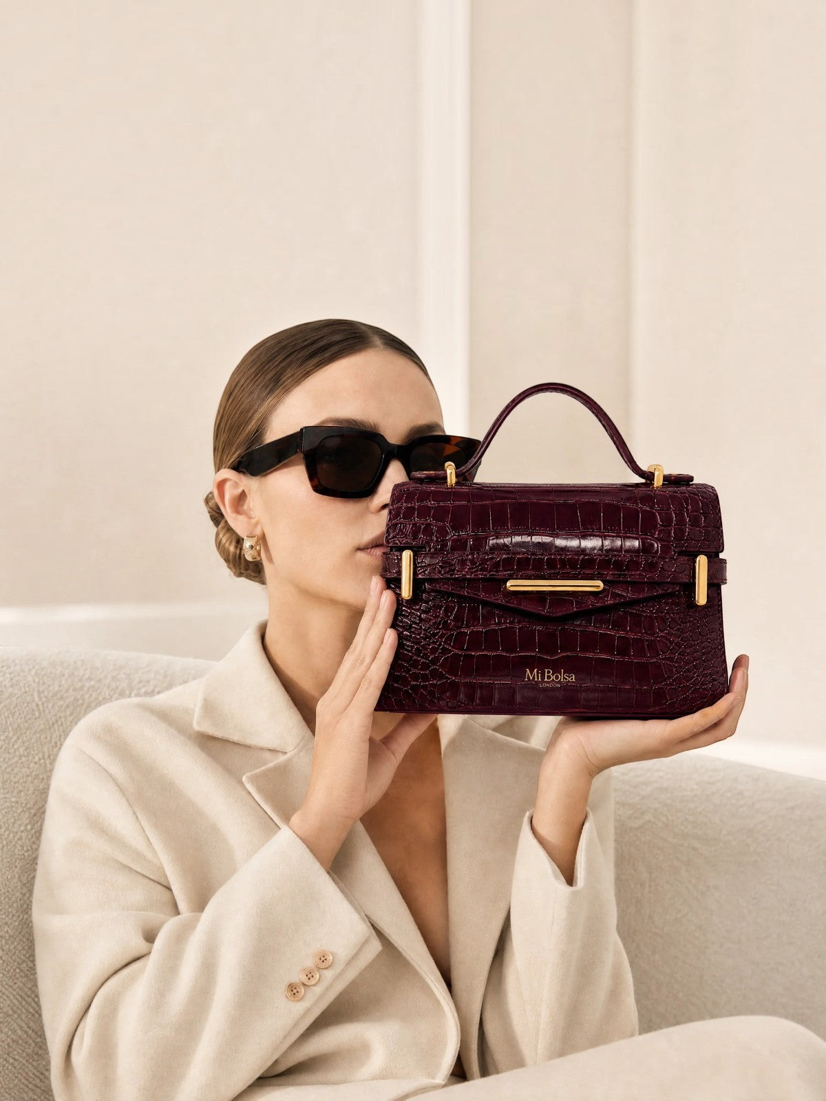 "Mi" Top Handle - Burgundy Croc Embossed