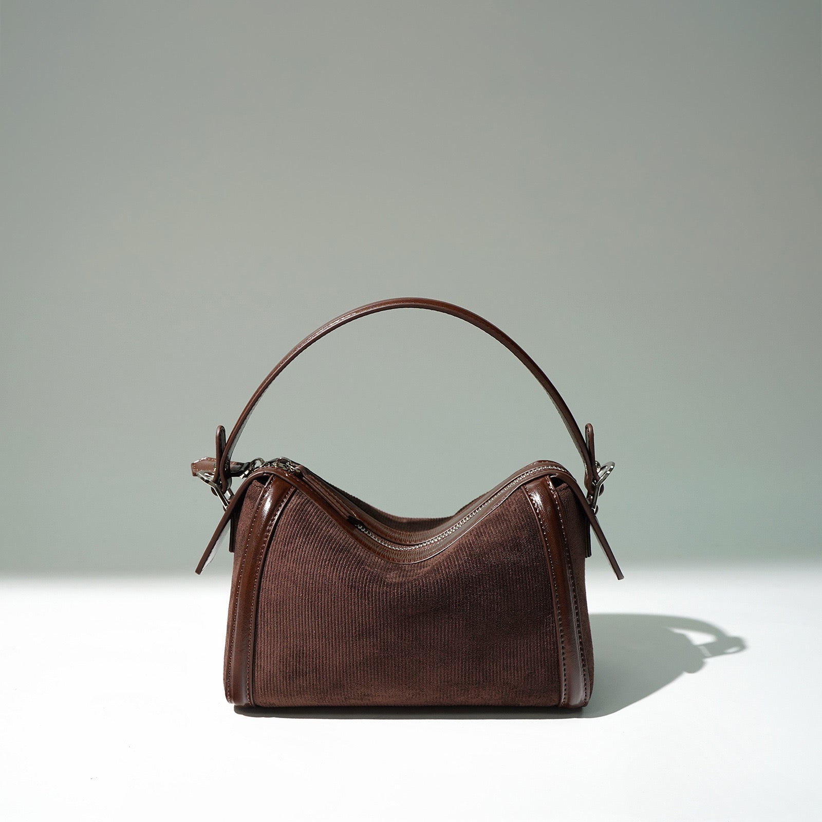 Suede Top Handle Bag-Apricot