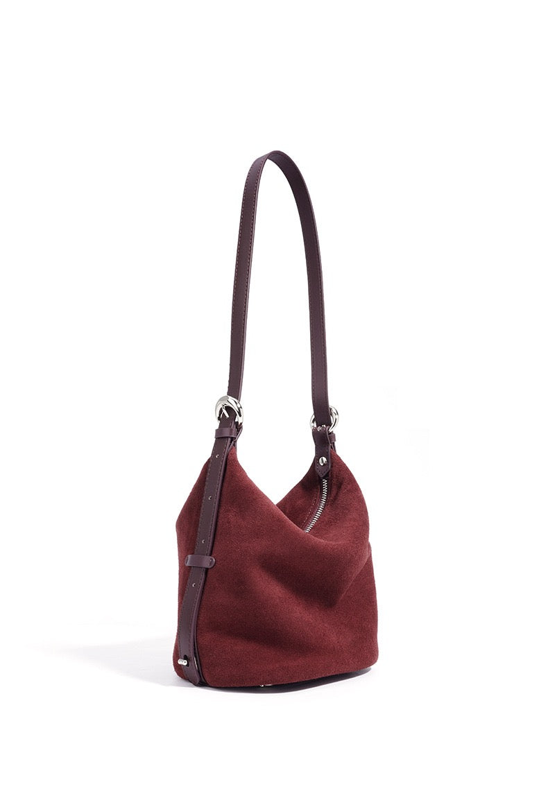 Suede Shoulder Bag - Burgundy