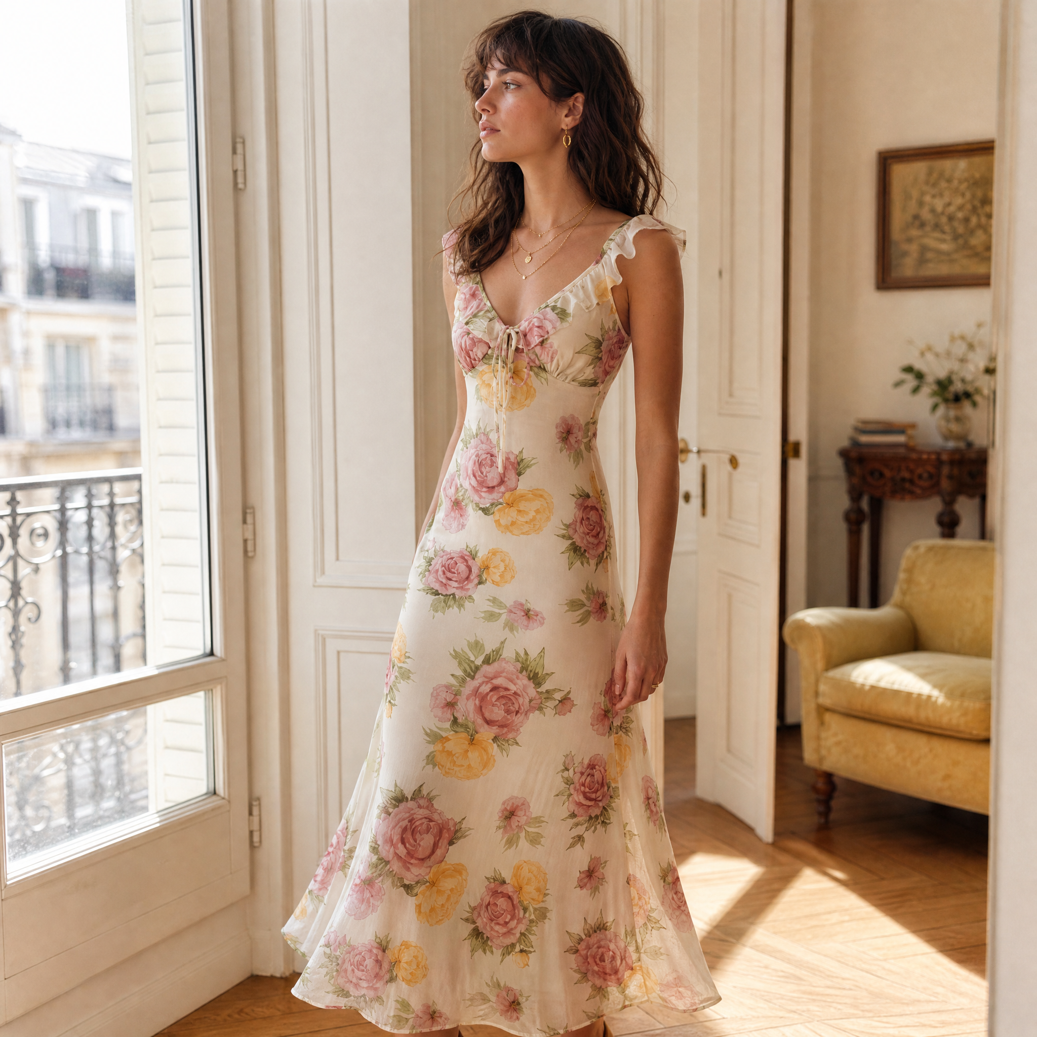 Rose Print Midi Dress