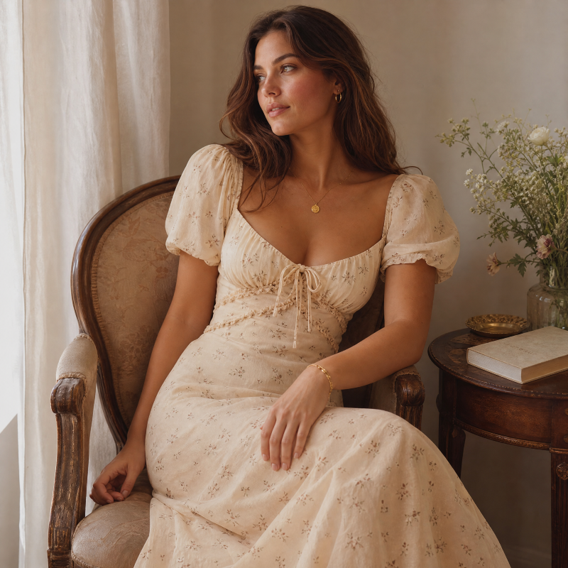 Floral Puff Sleeve Midi Dress