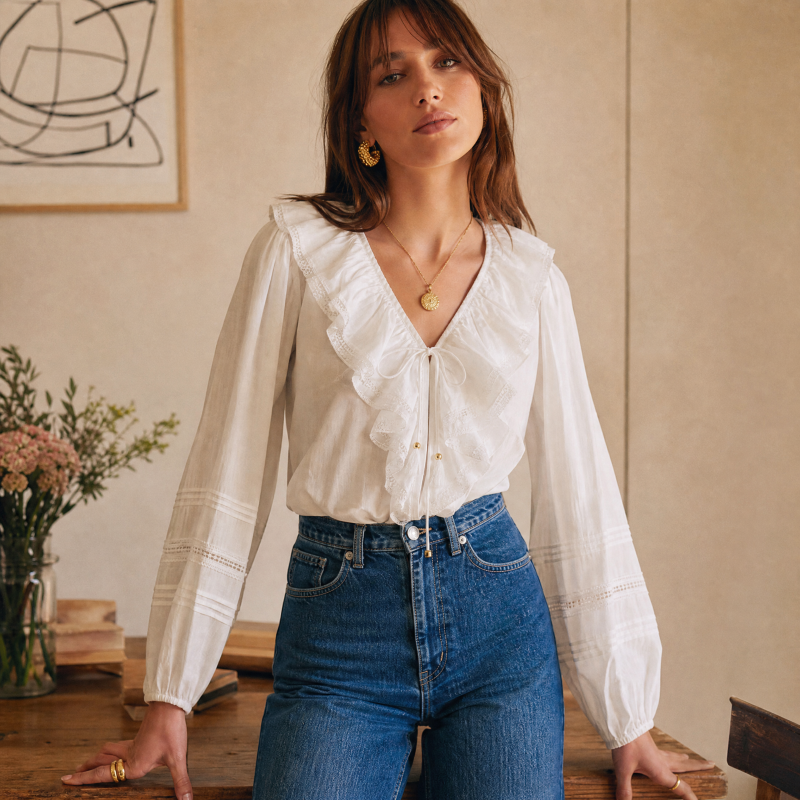 Ruffle-Trimmed Tencel Blouse