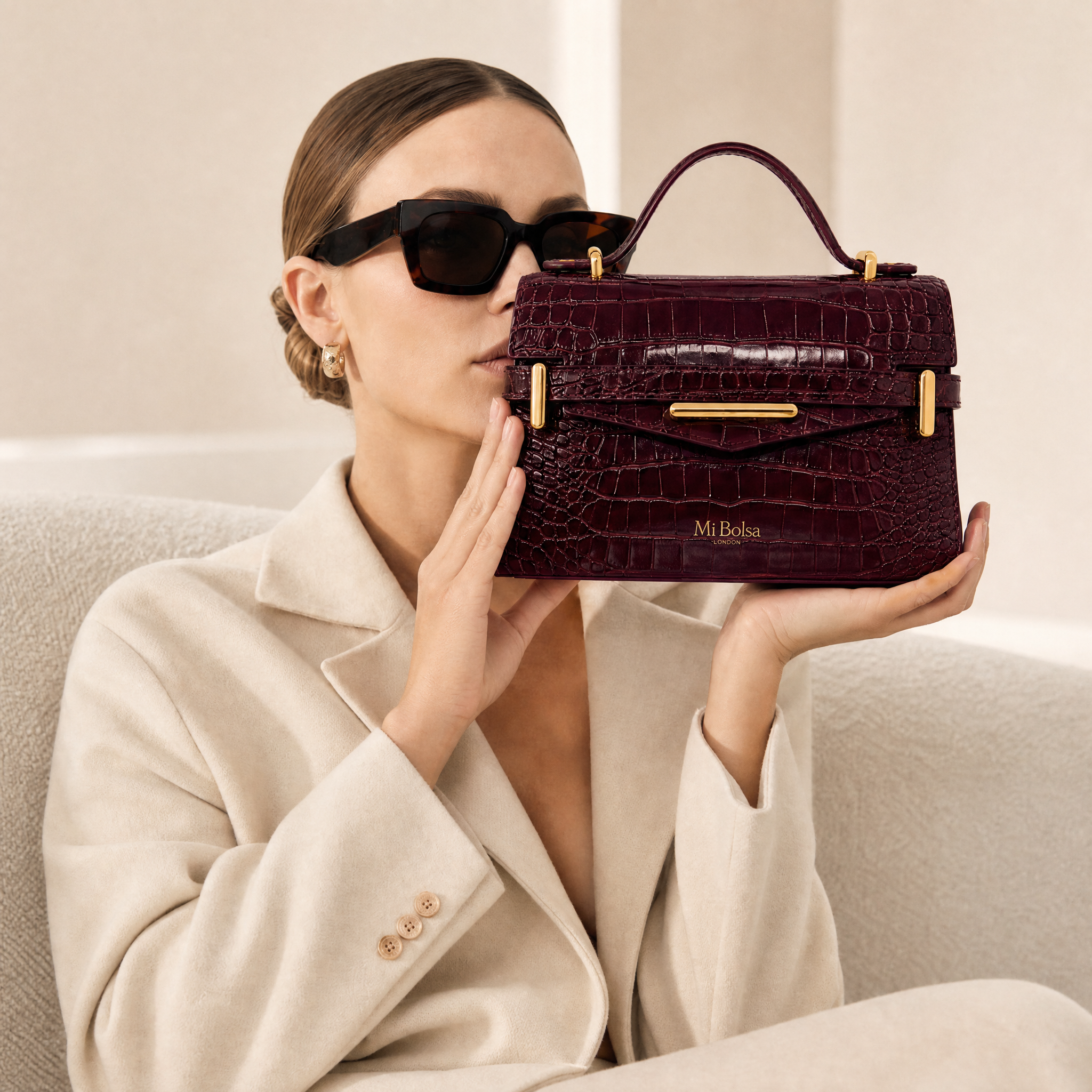 Kensington - Top Handle Burgundy Mi Croc Embossed