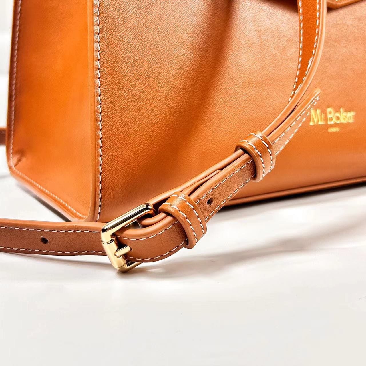 "Mi" Midi Top Handle - Caramel with Grey Strap