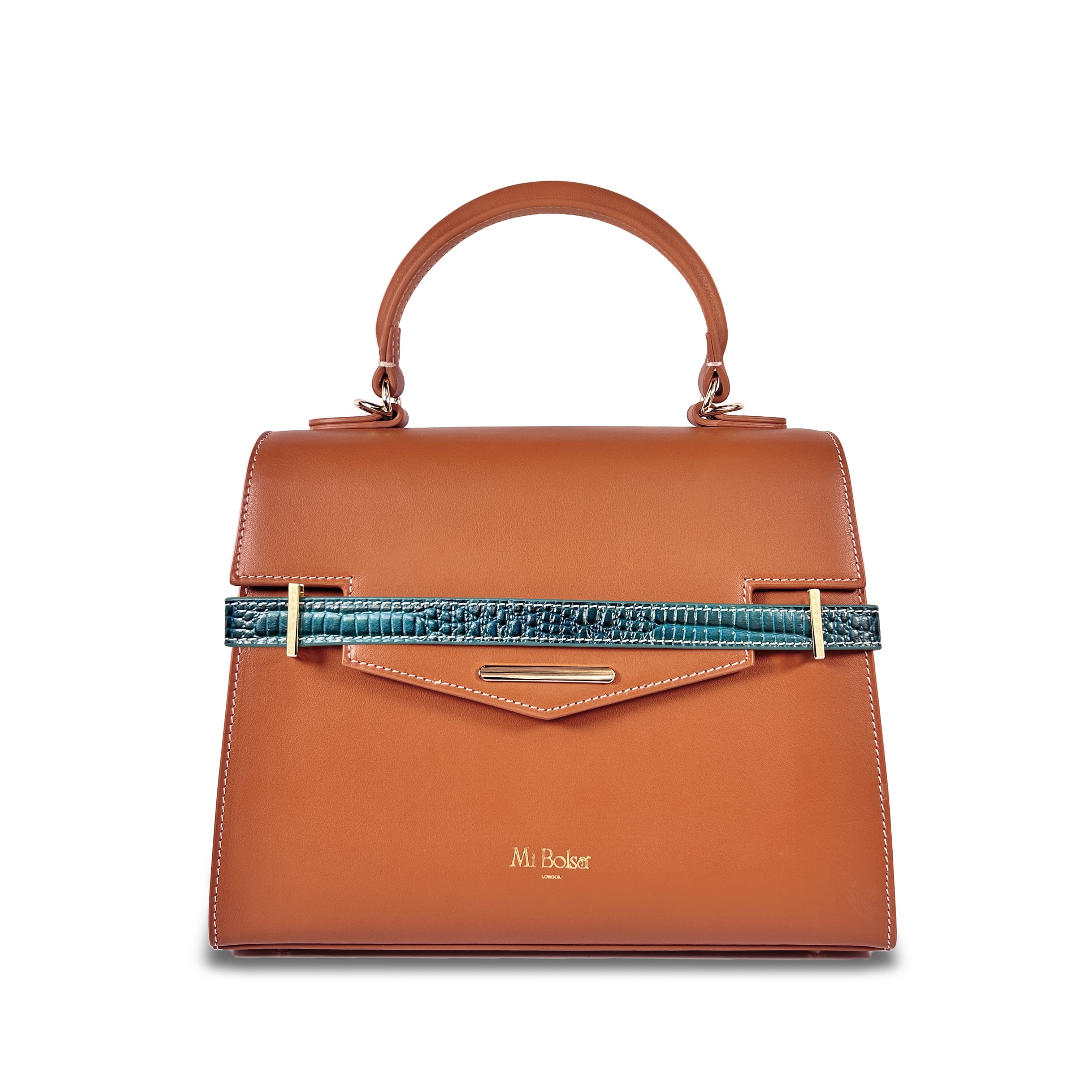 "Mi" Midi Top Handle - Caramel with Croc Strap