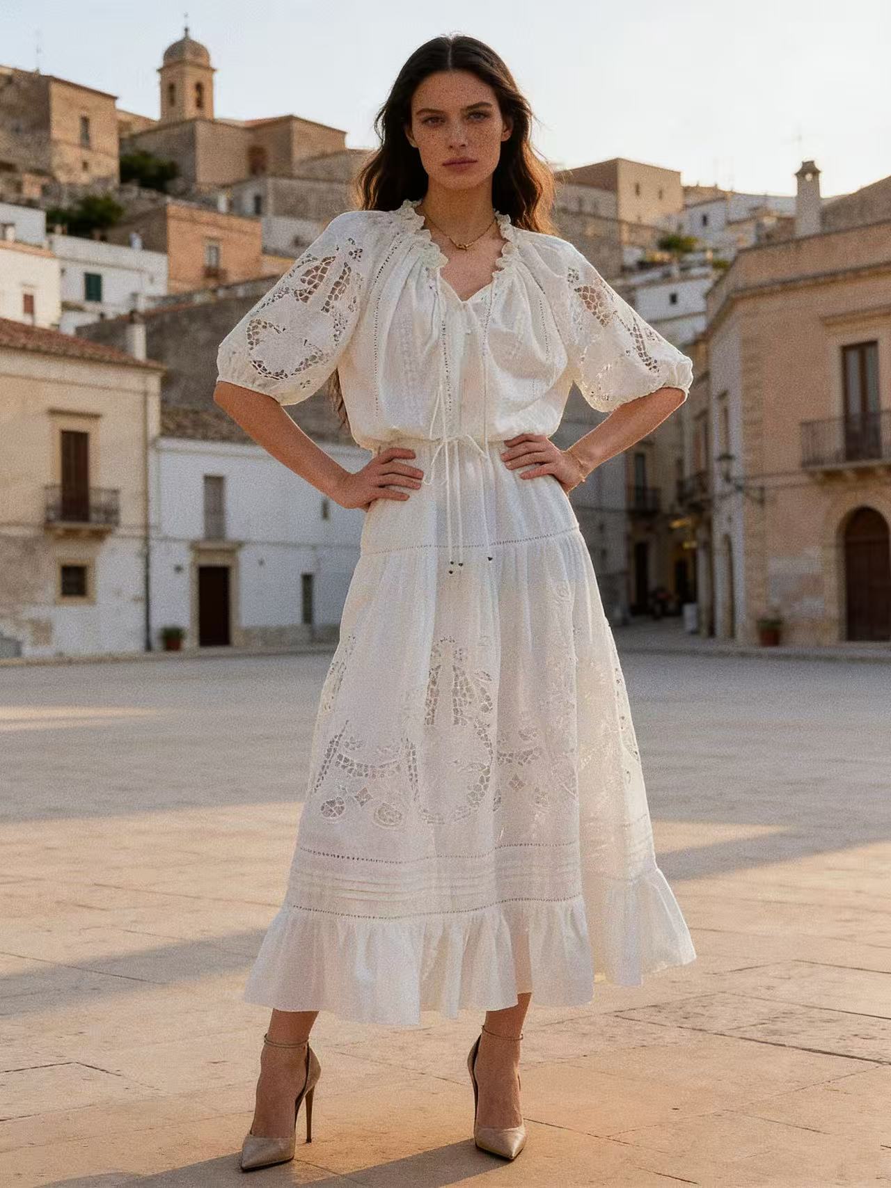 Flora Embroidery 2-Piece Dress Set