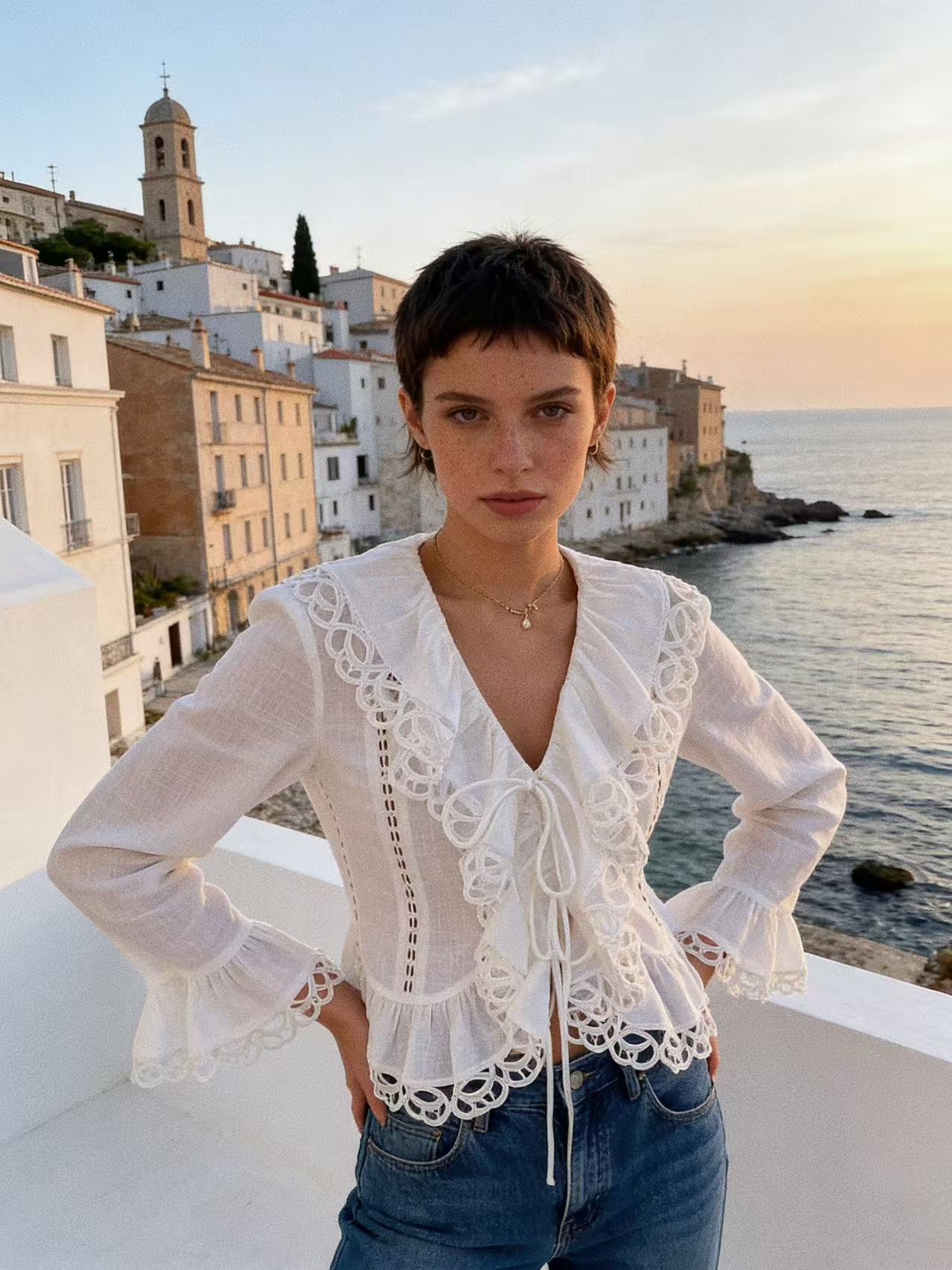 Flora Embroidery Long-Sleeve Shirt