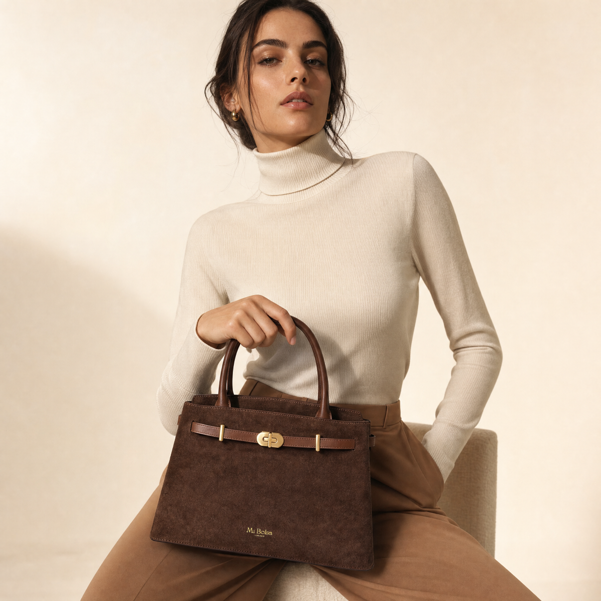 Kensington - Top Handle in Brown Suede
