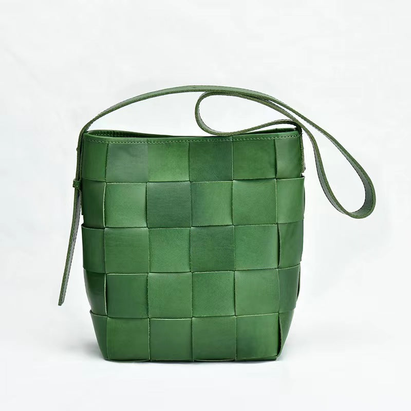 First Layer Cowhide Forest Woven Shoulder Bag