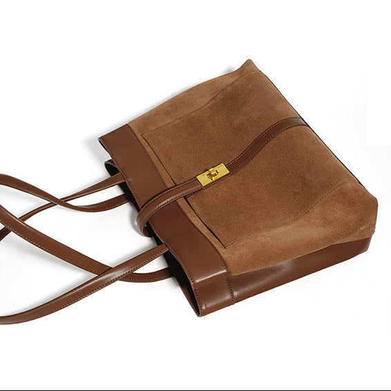 Suede Shoulder/Tote - Brown