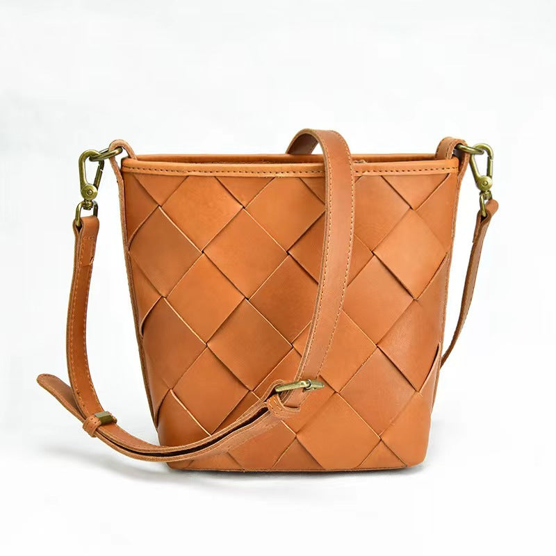 First Layer Cowhide Trinity Woven Shoulder Bag