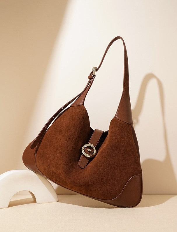 Suede Shoulder Bag - Brown