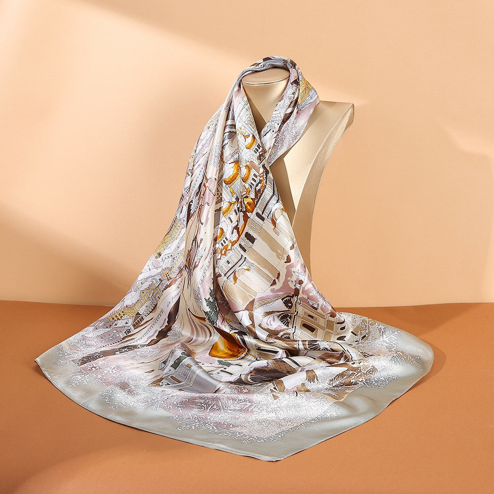 100% Natural Mulberry Silk 110x110cm Scarf - Four Seasons