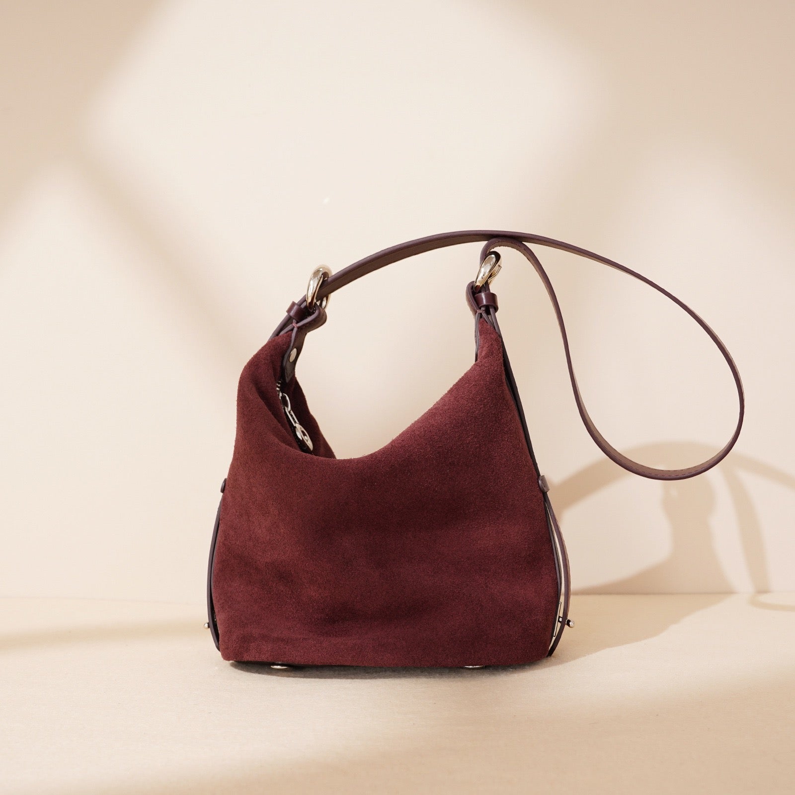 Suede Shoulder Bag - Burgundy