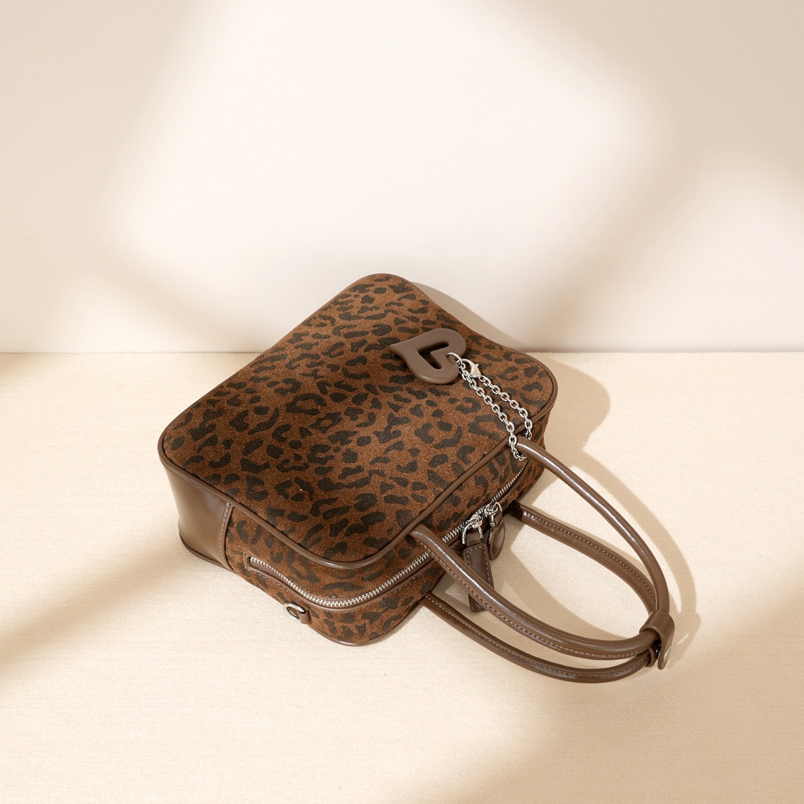 Suede Top Handle -Leopard print